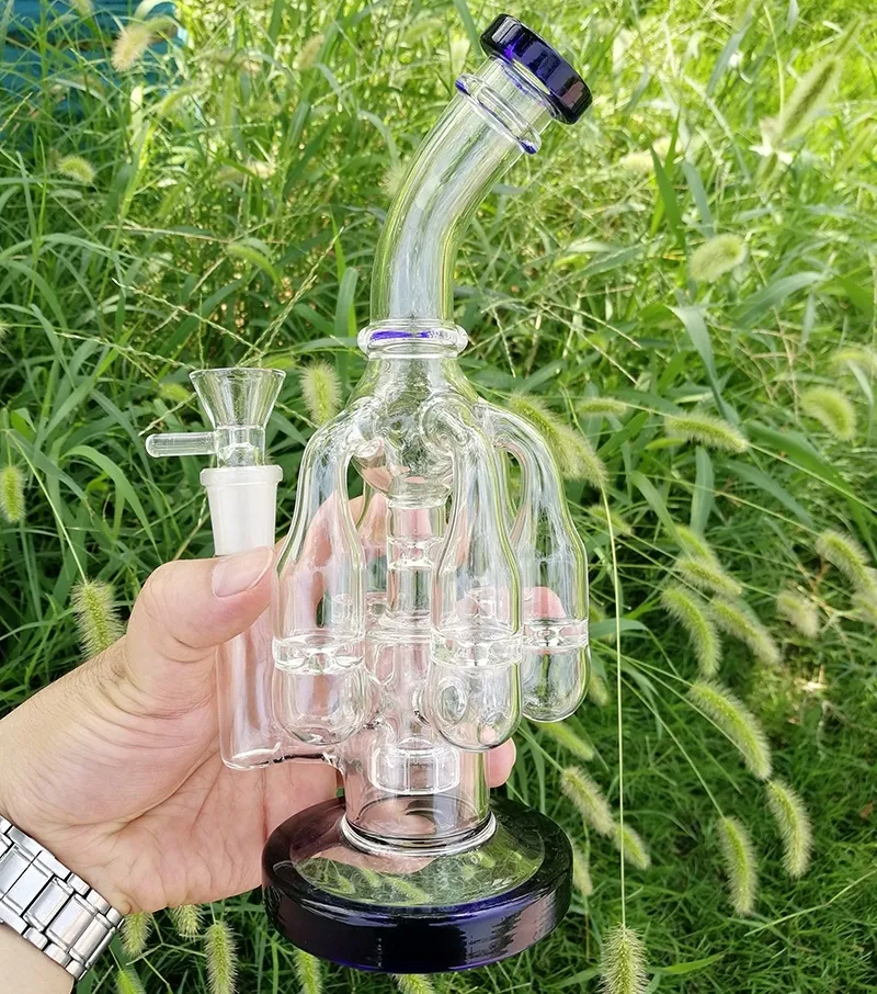 Tjockt glas Rökning Rör 9 tum Transparent Recycler Oil Dab Rigs Clear Rökpipor Glas Bong Oil Rig Shisha Hookah Vattenglasrör