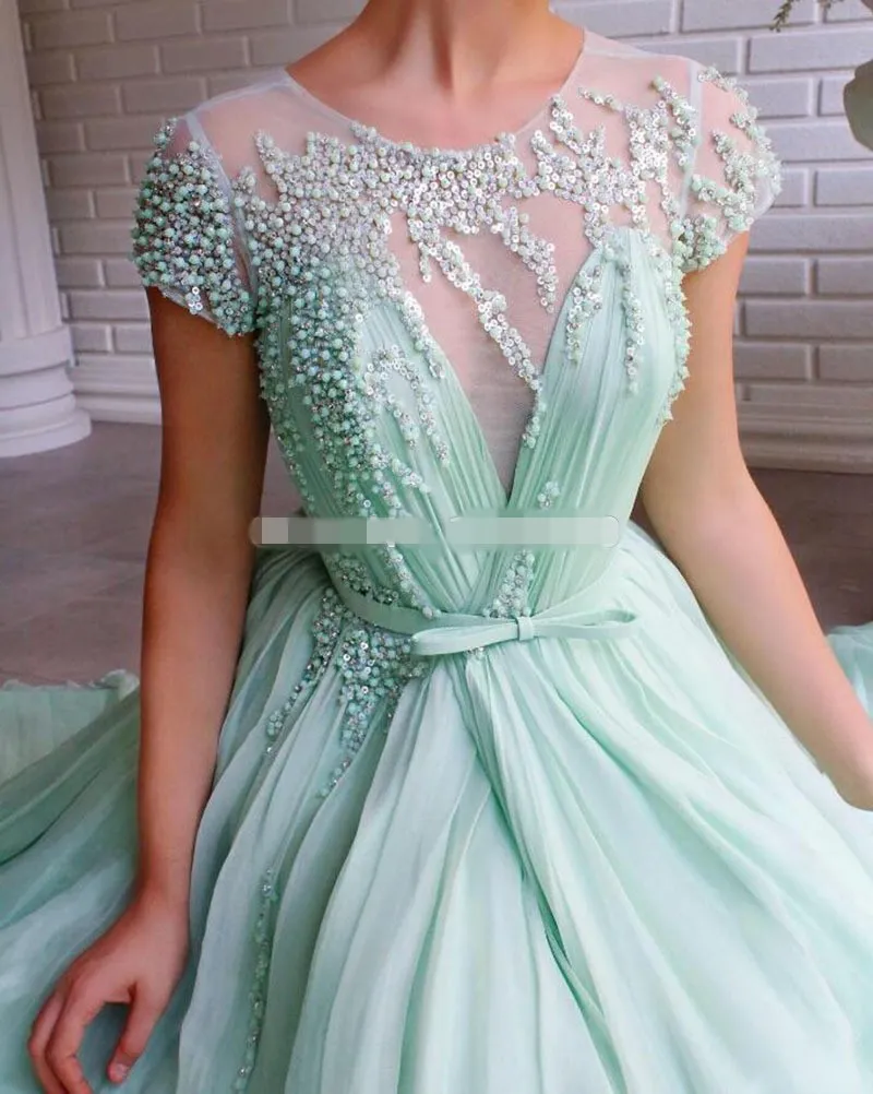 mint green engagement dress Mint Green Ruched V-neck Spaghetti Straps Chiffon Bridesmaid Gown