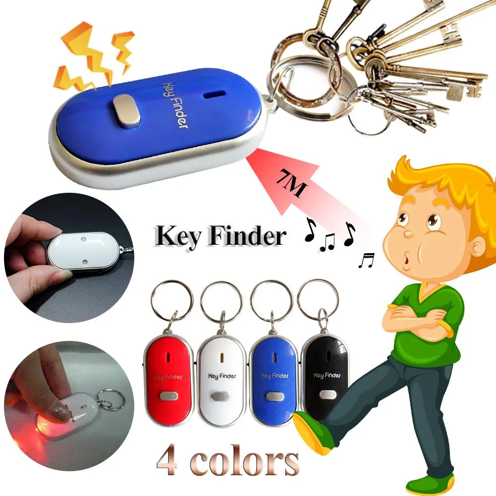 Enkel ljudkontroll Locator Lost Key Finder med blinkande LED Ljusnyckel Kedja Keychain Keys Hitta Whistle Sound Control Gifts JXW535