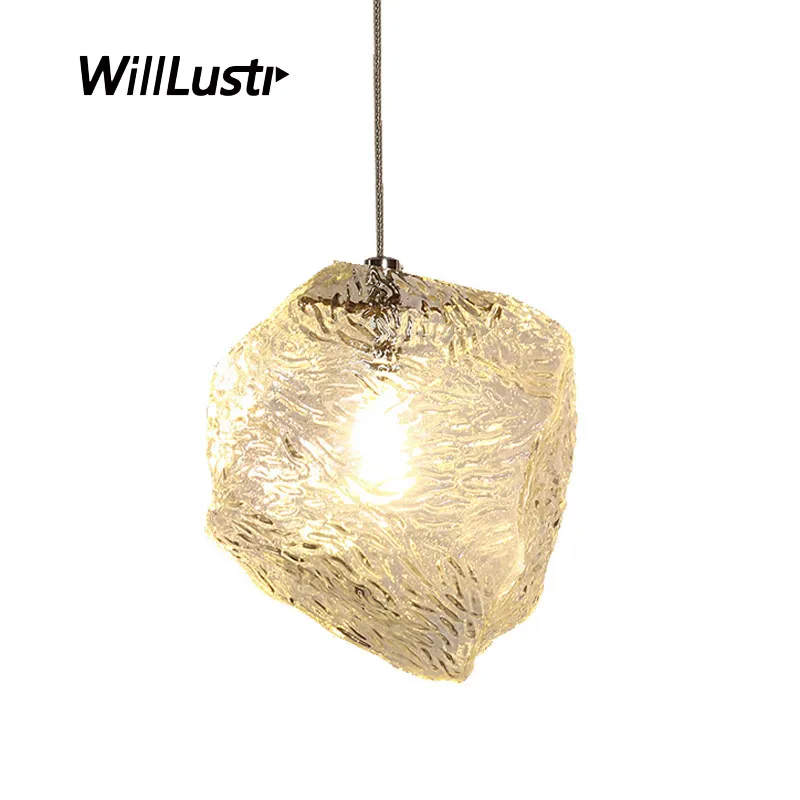 Creative Hand Blown Glass Pendant Lamp Irregular Ice Block Hotel Staircase Cafe Dining Bedroom Artistic Hanging Suspension Light