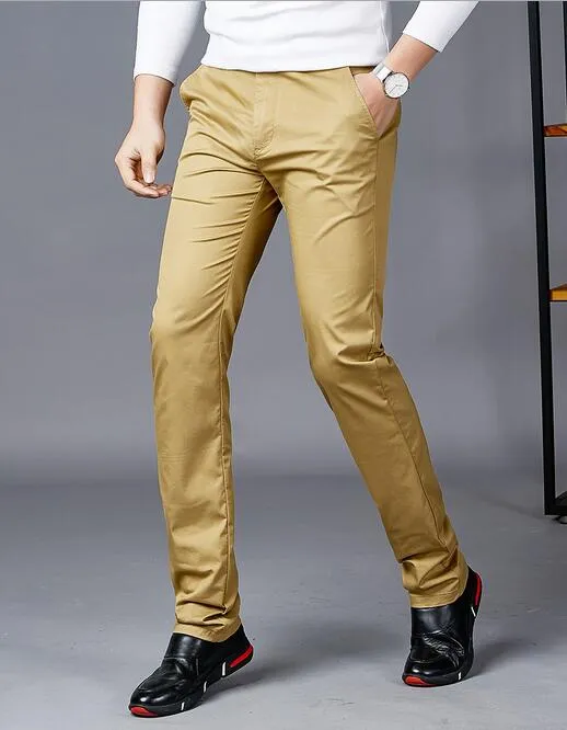 Moda- (venda por atacado / varejo) 2019 primavera e verão novo dia de seda algodão sarja calças casuais soltas reta slim trecho calças masculinas
