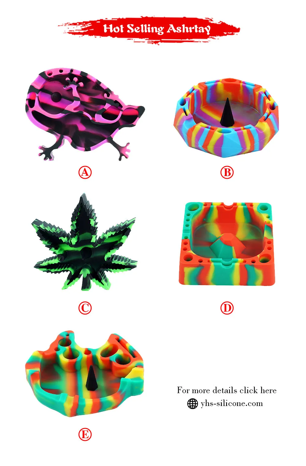 5 different style silicone ashtray cigarette holder case colorful pattern office home tabletop heat resistant to high temperature