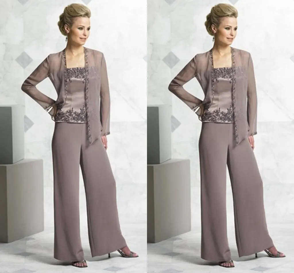 Fashion Mother's Suit mother of the bride pant suits chiffon Dresses with jacket Mother of the Bride Dresses pant suits