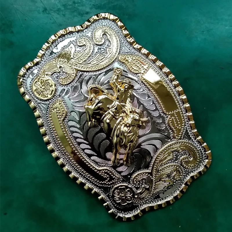 Grande taille argent or rodéo taureau Cowboy boucle de ceinture en métal pour hommes Jeans ceinture Head285h