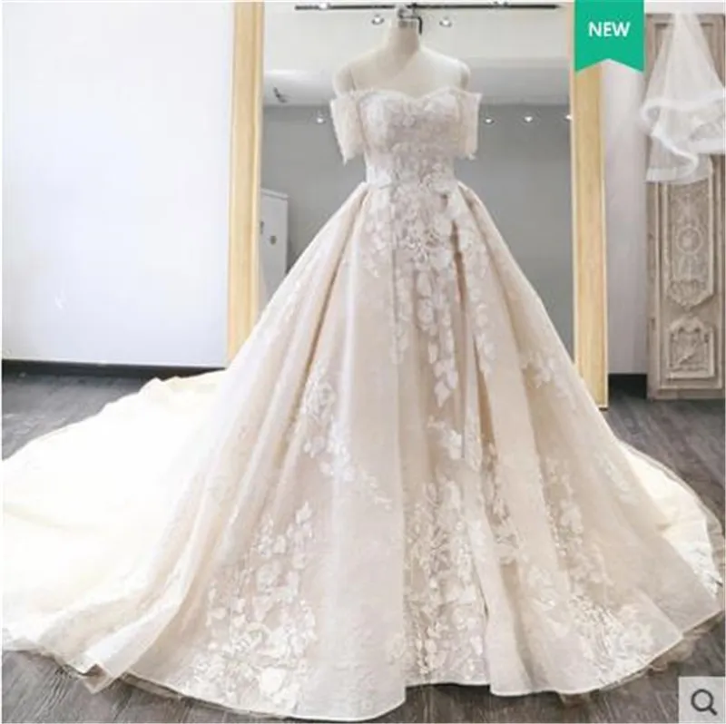 Mingli Tengda Vintage Cathedral Train Off Shoulder Ball Gown Wedding Dresses Boat Neck Appliques Lace Wedding Dress vestidos de noiva 2019