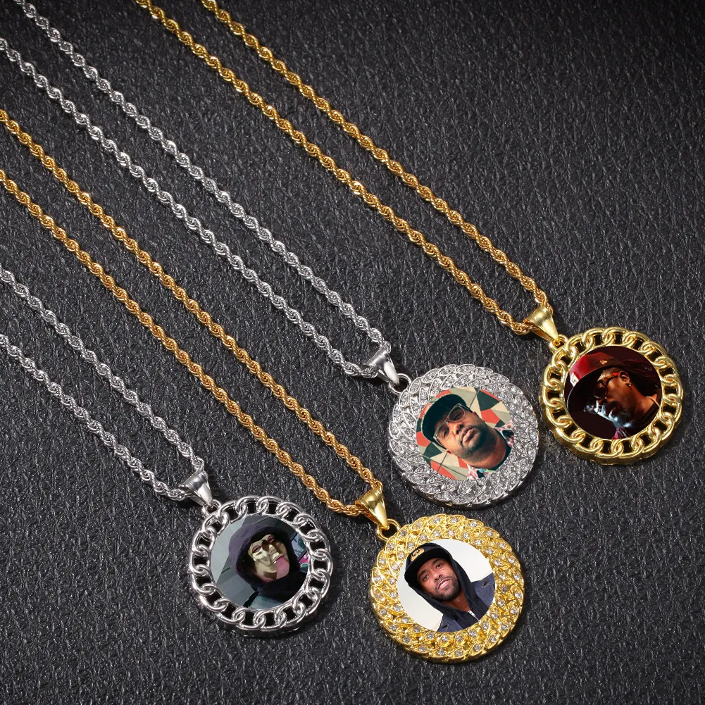 Custom Made Fotoğraf Bellek Madalyonlar Kolye Kolye Altın Gümüş Ile Twisted Halat Zincir Kadın Erkek Için Hip Hop Kişiselleştirilmiş Takı Hedi ...