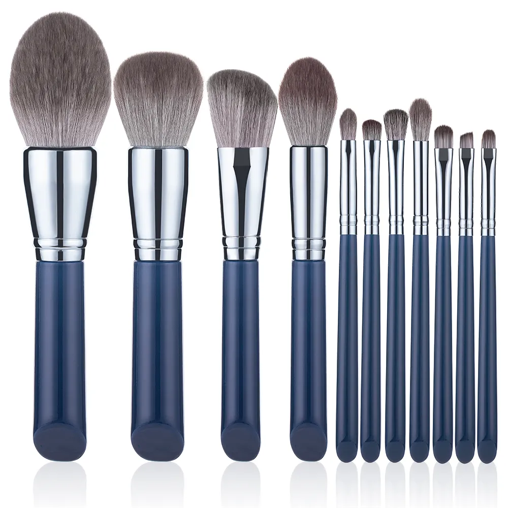 Spazzole per trucco blu da 11 pc professionali set polvere di base per blush blush cuscinetti per il trucco del campeggio utensili