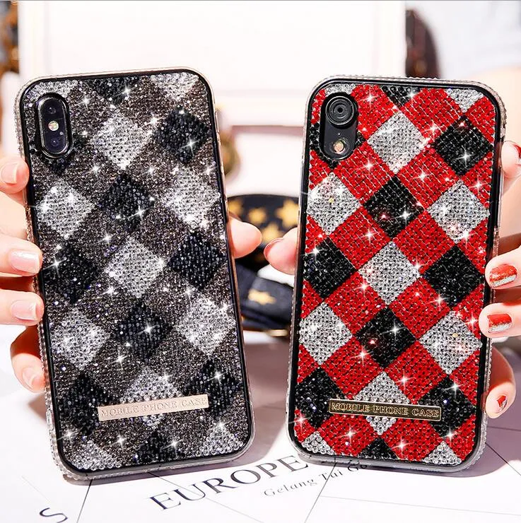 Diamond IPhone Case: Checkered Rhinestone TPU Protective Cover For - Main Image
