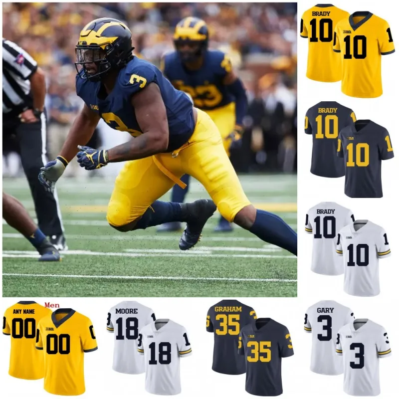 Benutzerdefinierte Michigan Wolverines 2019 Fußball-Jersey mit beliebigem Namen und Nummer, Weiß, Marineblau, Gelb, Winovich Brady Patterson Collins Hudson NCAA 150