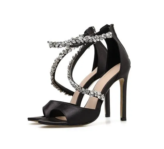 with box sexy high heels black crystal rhinestone designer sandals women summer shoes size 35 to 42