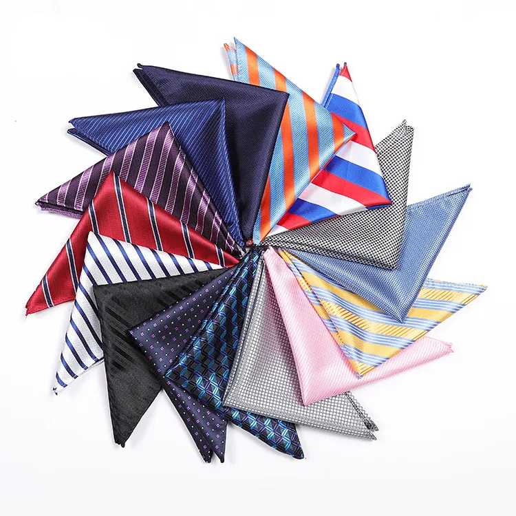 Polyester Hankerchief 60 colors Grid Pocket square Napkin Striped kerchief mocket men's noserag For Party Wedding for Christmas gift