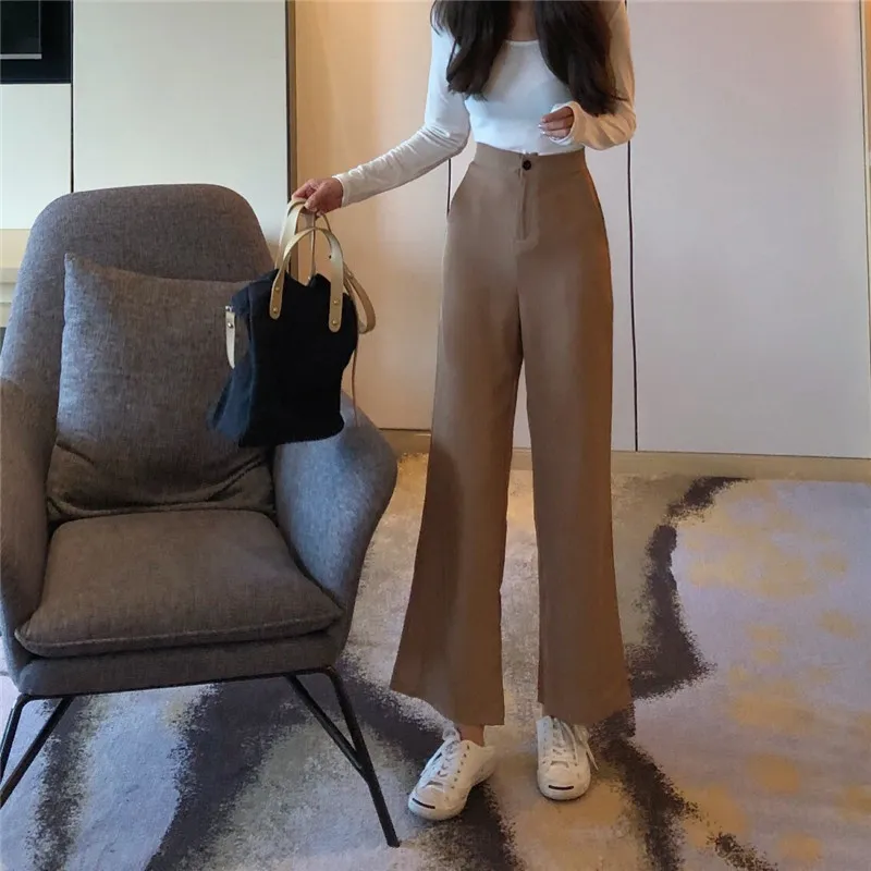 Korean Style Chic Pockets Wide Leg Pants Button Loose Casual Spring Fall  High Waist Capris Womens Clothing Simple Fashion From Junxcj, $37.14