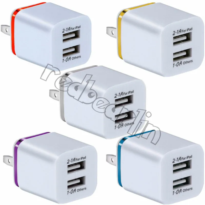 Caricabatterie doppi USB per Iphone 7 8 x Samsung S9 S10 S8 Caricatore da muro 5V 2.1A Adattatore da viaggio in metallo Spina USA EU Adattatori di alimentazione CA