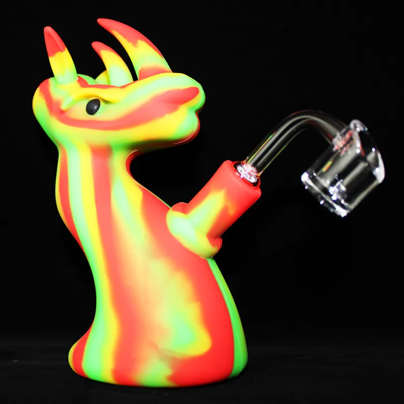 Dinozor Silikon Sigara Bubbler Bong 6.3 inç Paramparça Yenilik Taşınabilir Seyahat Yağı Balmumu Konsantre Dabs Rig ile Kuvars Banger