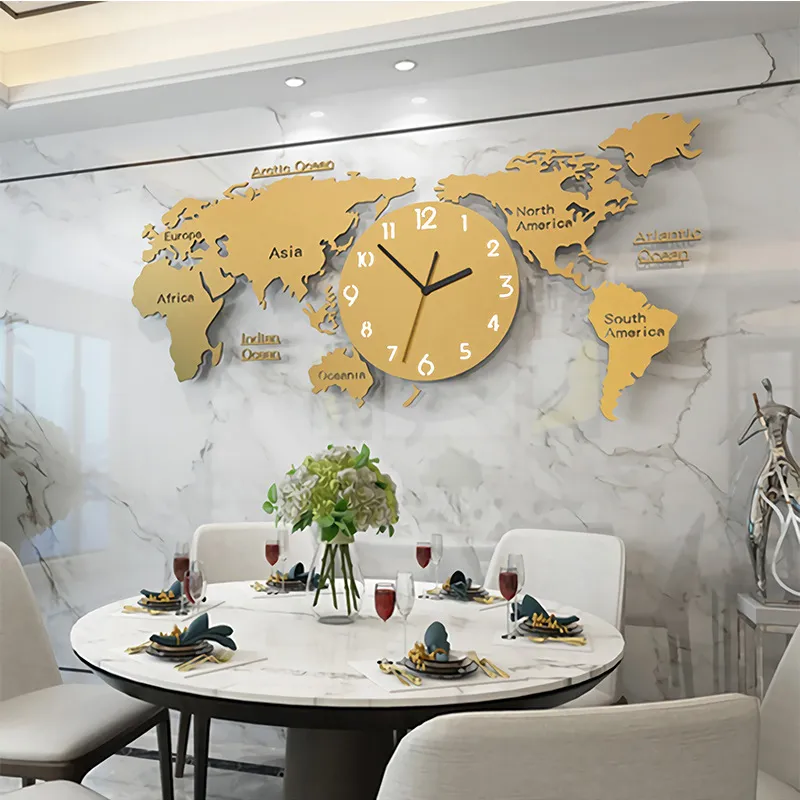 LUMINOVA Nordic simple wall clock acrylic creative Fashion world map clock for living room decoration silent wall clocks decor