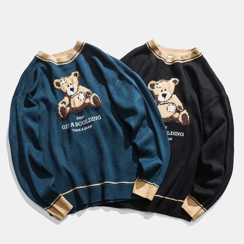 Ours en peluche motif tricoté pull amant hiver décontracté mignon ours chandails femmes Harajuku surdimensionné Teddy chandails