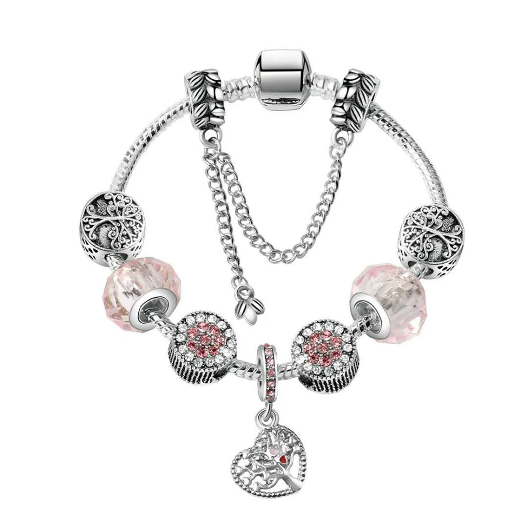 17-21CM Braccialetto di fascino 925 Braccialetti d'argento Ciondolo albero di vita Charms Bead Bangle catena serpente come regalo di Natale Accessori gioielli fai da te