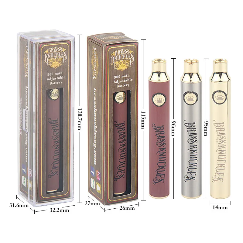 MOQ Brass Knuckles Batteries 650mAh 900mAh Gold Wood Slivery