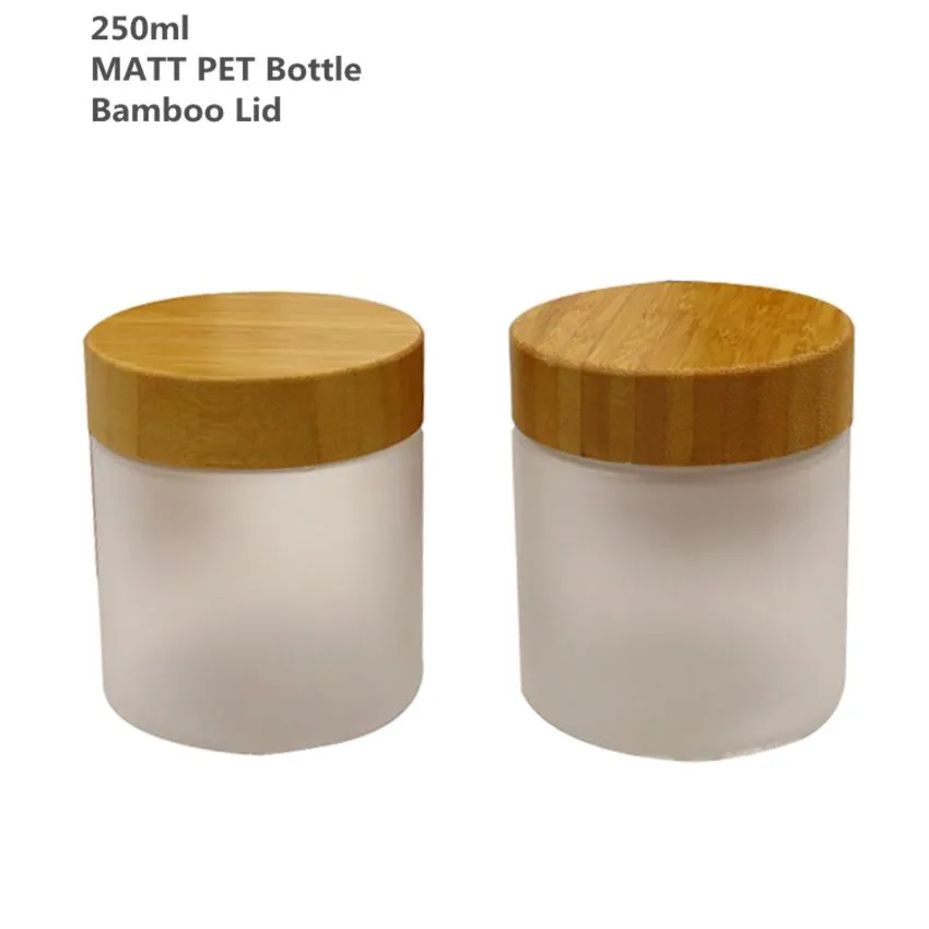 70pcs 250g 250ml Matt Frosted PET Cream Bottle Jars With bamboo Lid bamboo Cap Bamboo Plastic Cosmetic Container Candy Jars