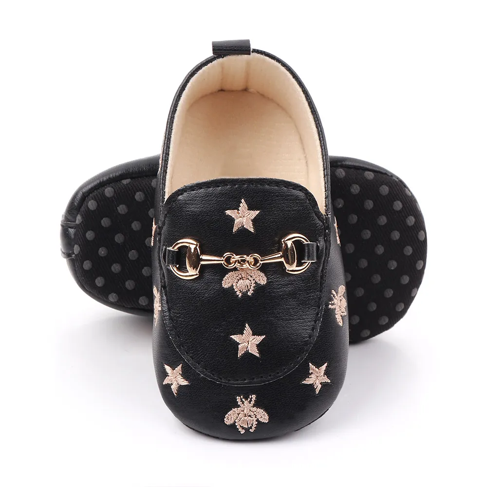 Sapatos de bebê menino para 0-18 m com estrelas de abelhas recém-nascidos sapatos casuais infantis mocassins infantis sapatos de algodão sola macia mocassins de bebê