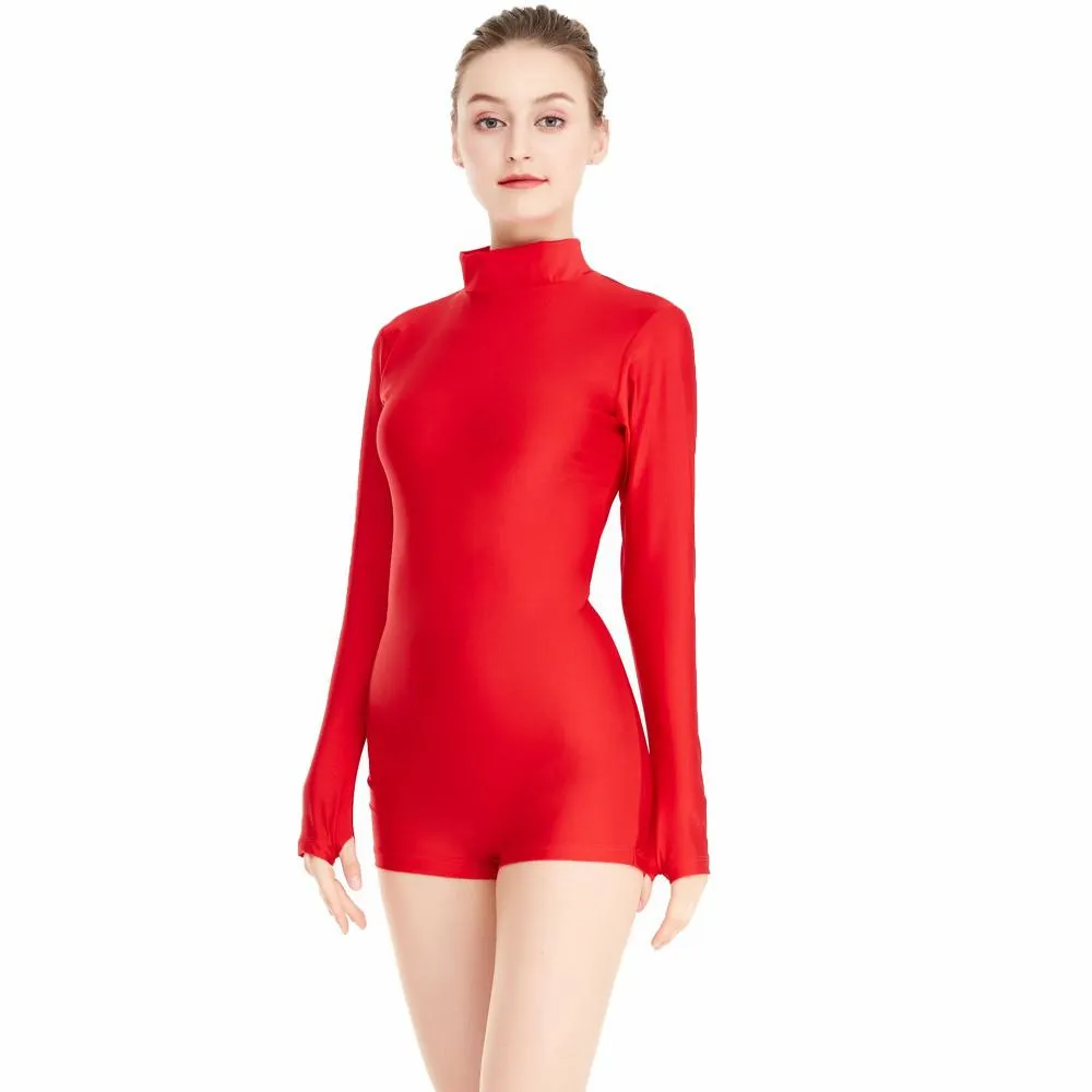 Adult Dance Gymnastic Unitard Turtleneck Neck Womens Long Sleeve With ...