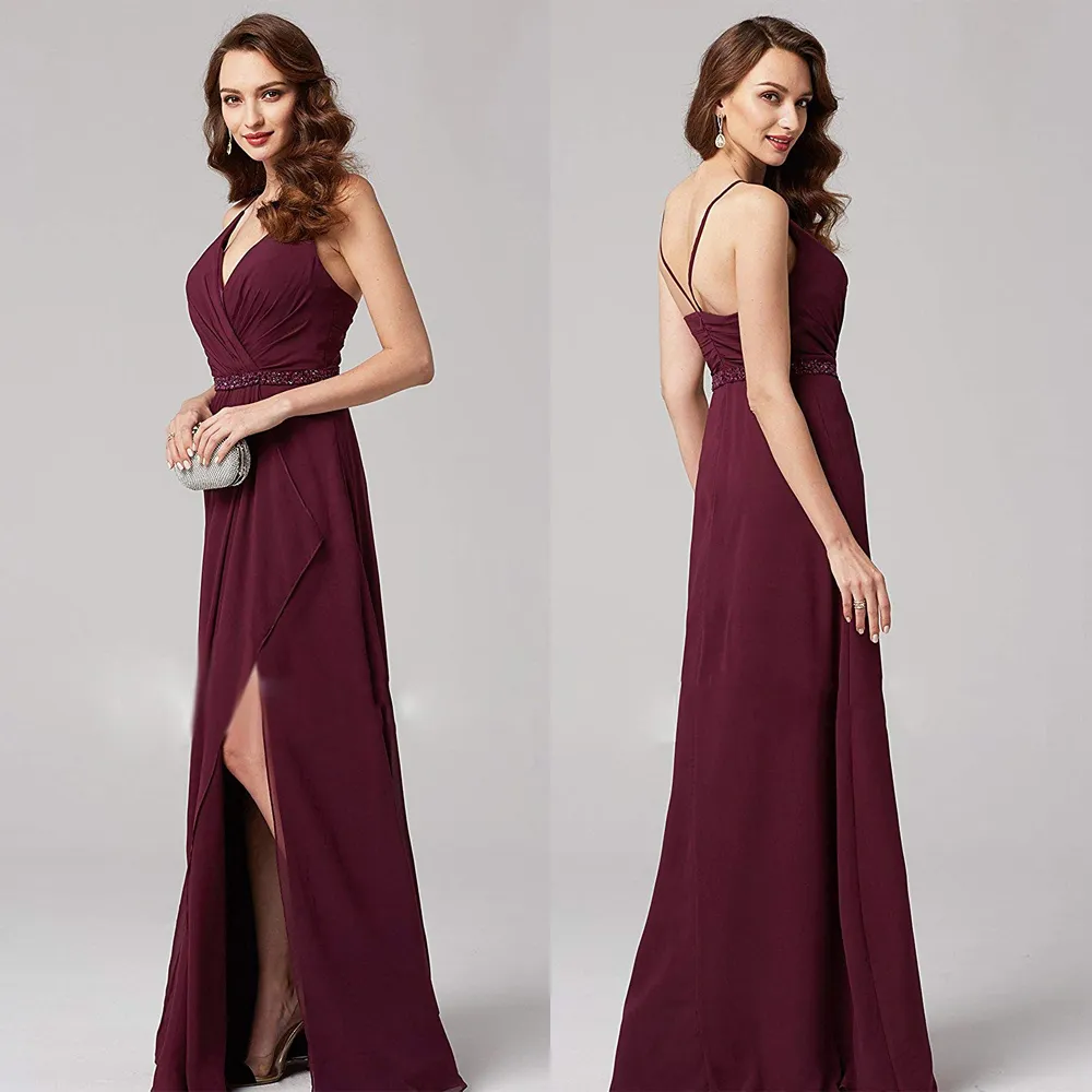 Elegant Purple Floor Length V Neck Sleeveless Backless Chiffon Sheath ...