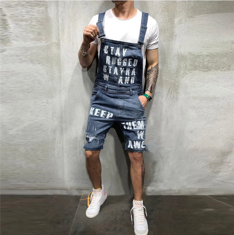 Tvättade jeans män brevficka pojkvän rippade jeans för män övergripande jumpsuit streetwear rem jumpsuit calca masculina e21