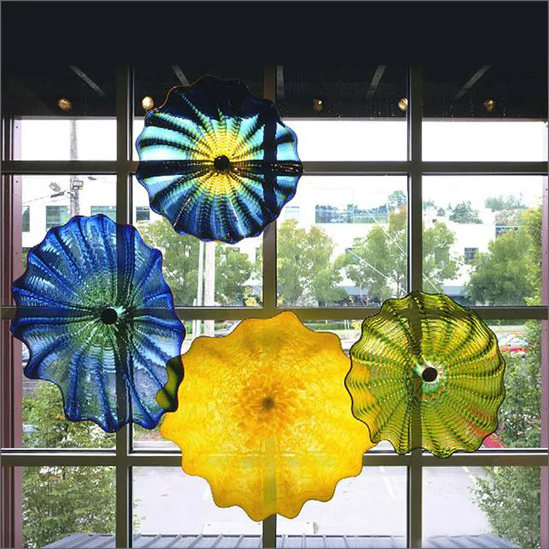 seller handmade blown murano glass wall plates flower designed mouth blown glass wall lamps multicolor hanging plates wall art