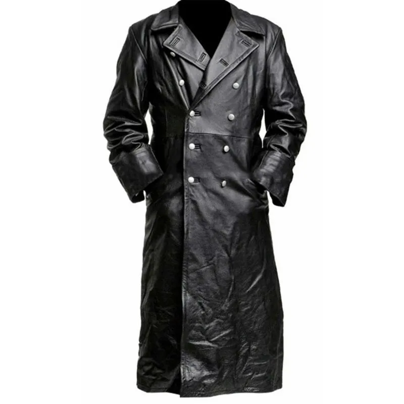 Mäns nya stil Medeltida vintage läderkläder Pure Long Leather Jacket Trench Coat Man Clothing Streetwear Windbreaker 12.25