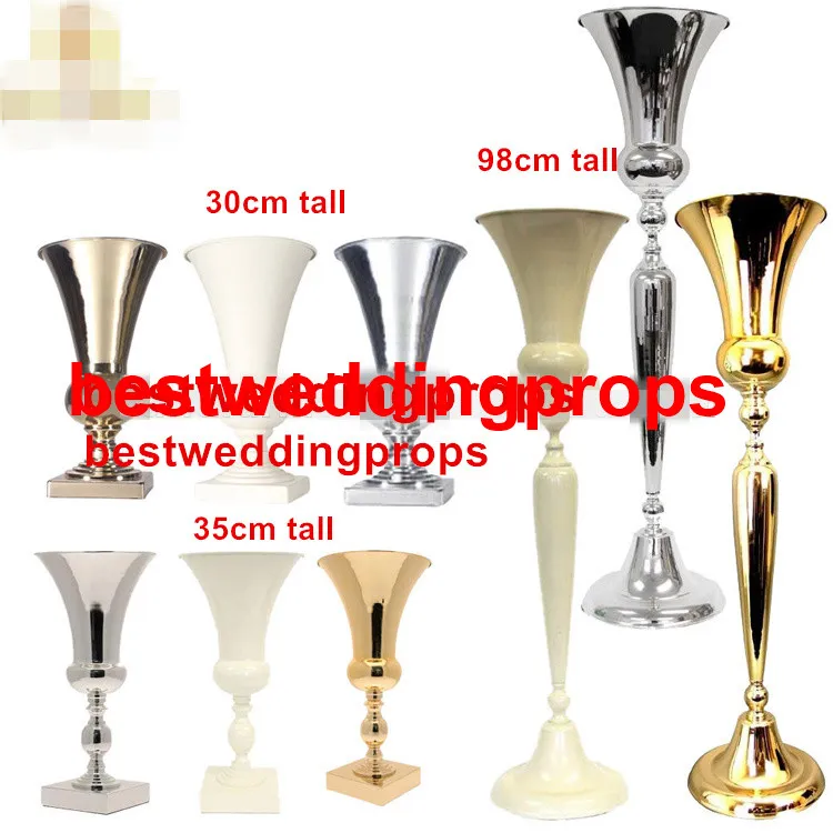 Novo estilo de casamento evento trompete alto vaso de casamento top decor metal ouro sereia best0621