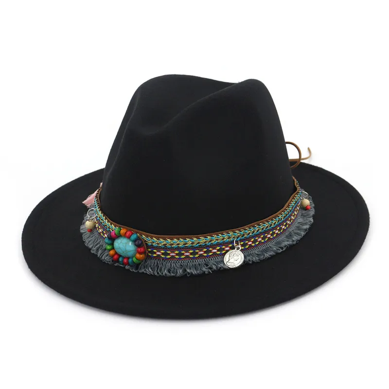 Chapeau de Jazz en feutre de décoration de bande de mode Fedora Panama chapeaux formels à bord plat Oktoberfest Fedoras Trilby Chapeau