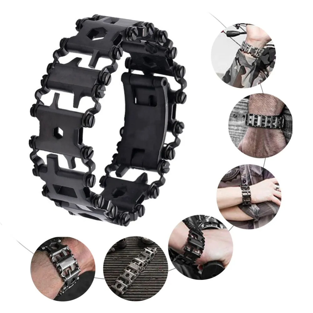 Amazon.com: HiYi Multi Tool Tread Bracelets for Men, 29 in 1 Stainless  Steel Versatile Bracelet Survival Bracelet Watch Band Wearable Multitool  Outdoor Wristband Accessories Bolt Driver Kits for Sailing, Black : Tools