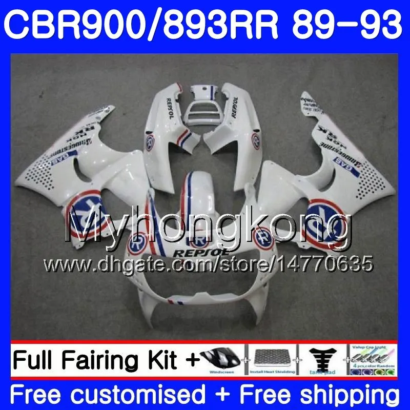 Karosserie für HONDA CBR 893RR 900RR CBR900RR CBR893RR 89 90 91 92 93 253HM.16 CBR900 CBR893 RR 1989 1990 1991 1992 1993 Blue R White hot Fairings