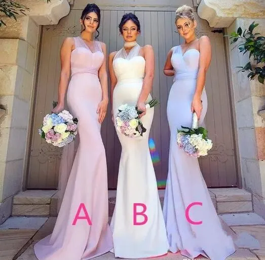 Vintage Mermaid Bridesmaid Dresses Stretchy Elastic 2021 Stylish Sheer Straps Maid of Honor Evening Prom Party Wedding Guest Gowns