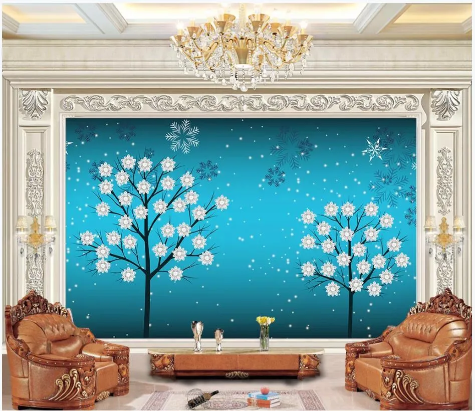 Custom Photo Wallpaper For Walls 3D mural wallpapers Blue beautiful tree simple living room mural TV background wall papers home decor