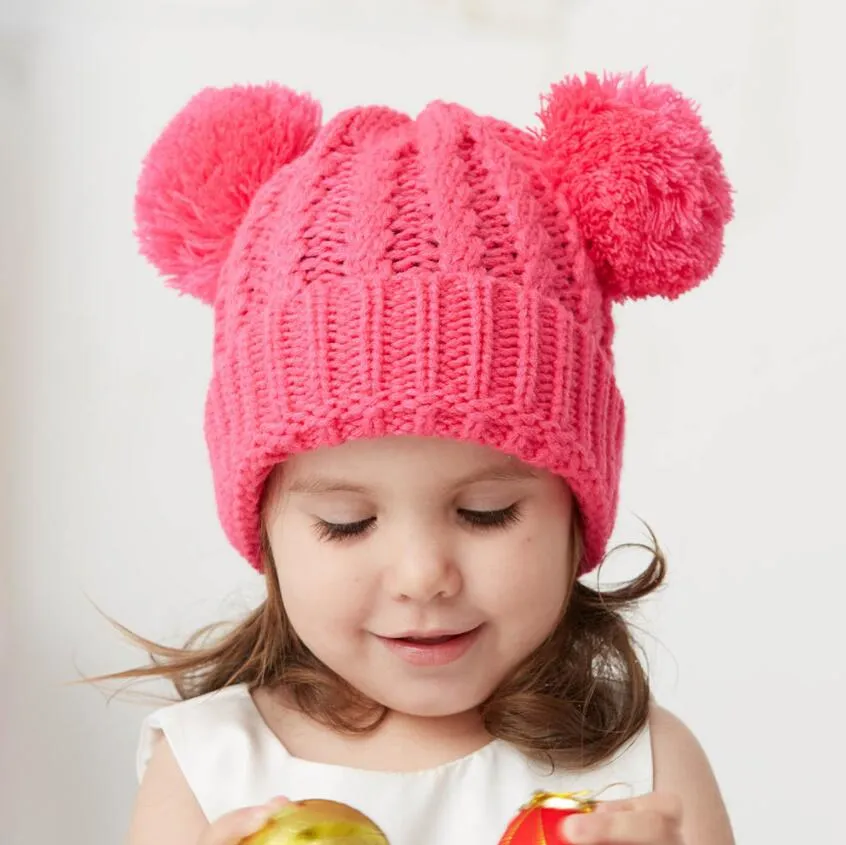 Bébé Pom Chapeau D'hiver Bonnet Écharpe Fourrure Bébé Chapeau Bonnet Coton Pompon Tricoté Chaud Chapeau Enfants Boules De Fourrure Bonnet Ensemble De Casquette Costumes 1-9 Ans