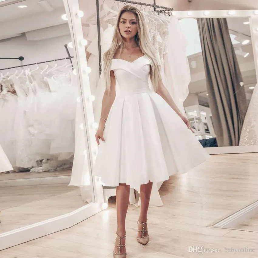 2020 New Little White Dress Off The Shoulder A Line Wedding