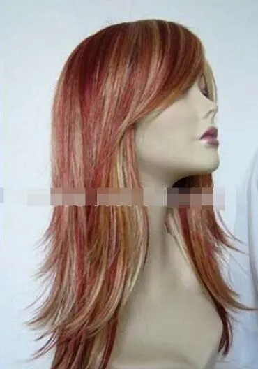 SPEDIZIONE GRATUITA + ++ Parrucche da donna lunghe rosso scuro misto biondo cosplay anti- Alice per capelli senza parrucche frontali in pizzo