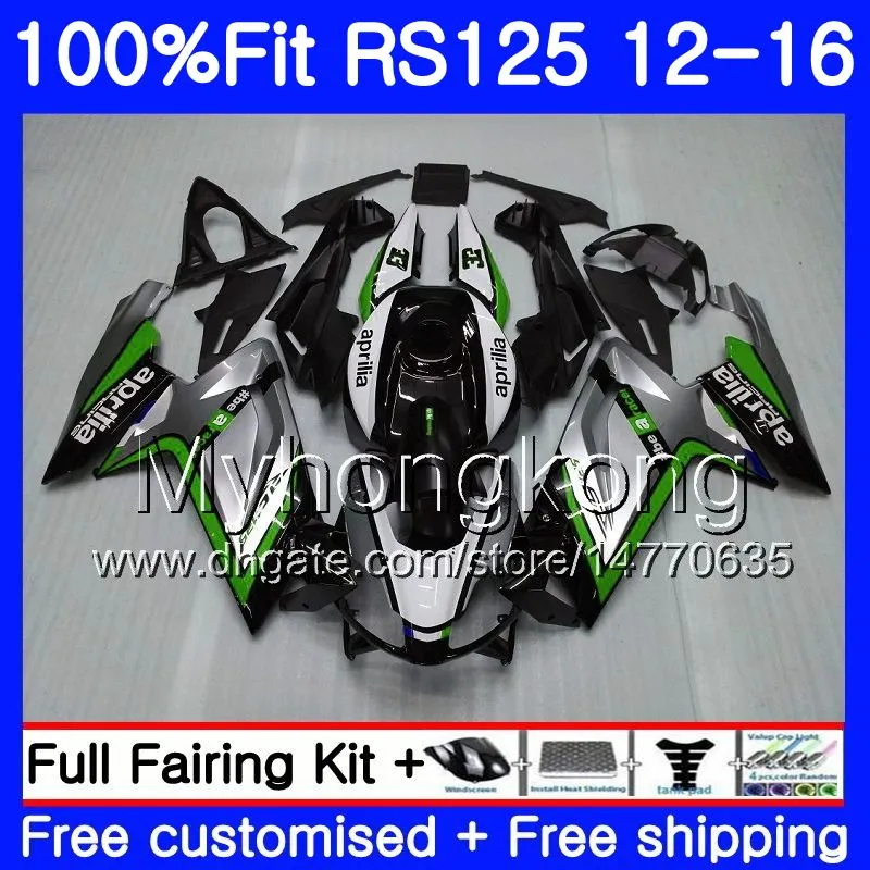 Injektion OEM för Aprilia RS-125 RS125RR Silver Green RS4 2012 2013 2014 2015 2016 315HM.AA RSV125 RS 125 RS125 12 13 14 15 16 Fairing Kit