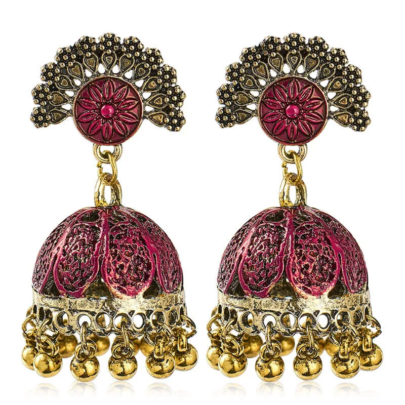 Mode-ethnique Vintage géométrique boucles d'oreilles pour femmes femme or fleurs boucles d'oreilles fête vacances bijoux accessoires