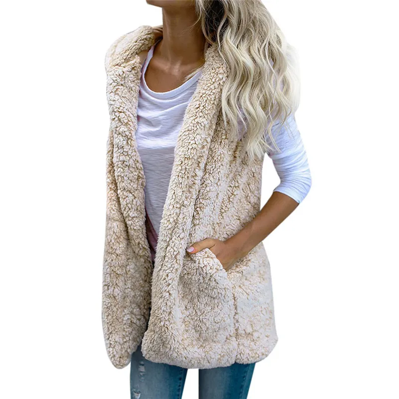 Damesvesten Sexy Womens Vest Winter Warm Hoodie Open Stith Uitloper Casual Cardigan Jas Faux Bont Zip Up Sherpa Jas Mode Vrouwelijke Meisje