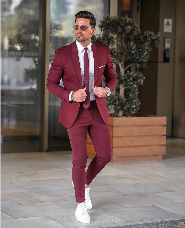 Burgundy Slim Fit Burgundy Suit For Groom For Men Classy Two Piece ...