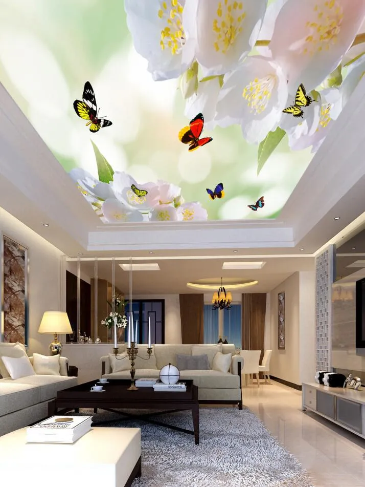 Custom Photo Wallpaper Dream Flower Butterfly White Cloud Ceiling Mural Wallpaper 3d Mural For Living Room