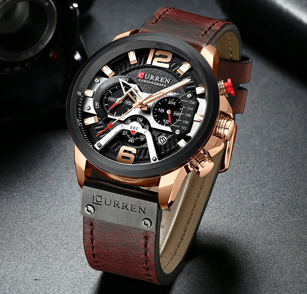 Curren Mens Watches Top Marke Luxus Leder Sport Watch Manner Mode Chronograph Quarzmann Uhr WASHEFORTE REOGIO MASCULINO