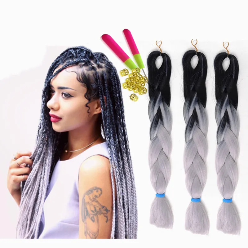 Xpression tressage cheveux cheveux synthétiques tissage deux tons noir brun JUMBO BRAIDS vrac extension cheveux 24 pouces ombre passion twist crochet