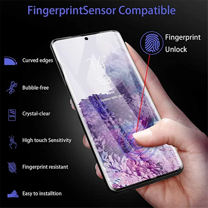 UV Full Adhesive Screen Protector Support Fingerprint Touch Tempered Glass For Samsung Galaxy S23 Ultra S22 S21 S20 Plus Note 20 16728702