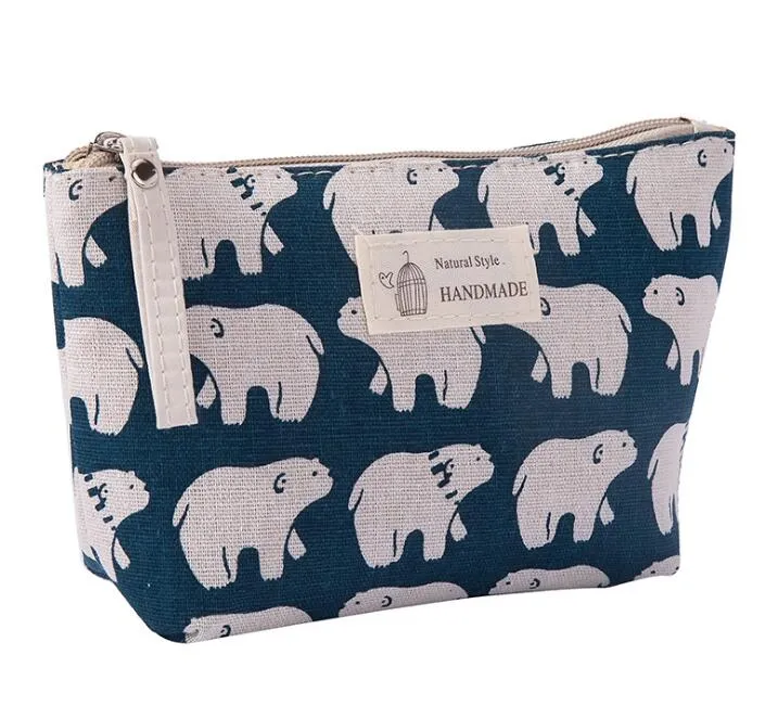 Cosmetic Bag 2019 Whale Sea Bear Graid Printed canvas Multifunctional makeup bag Zipper Toilertry Organize Storage Pouch