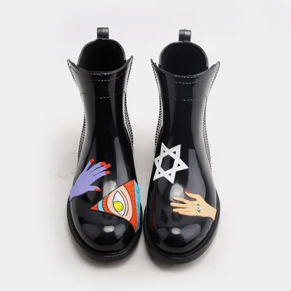 PVC 발목 장화 여성 평면 발 뒤꿈치 Rainboots 방수 물 신발 여성 웰리스 TR199