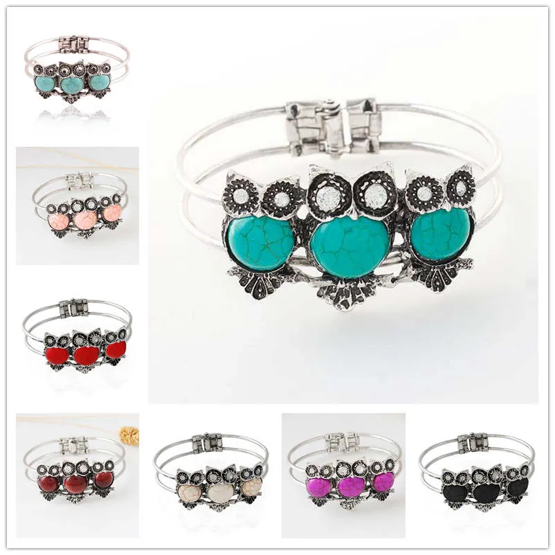 Bohemian retro style turquoise imitation Thai silver owl bracelet DAB269 Bangle jewelry bracelet