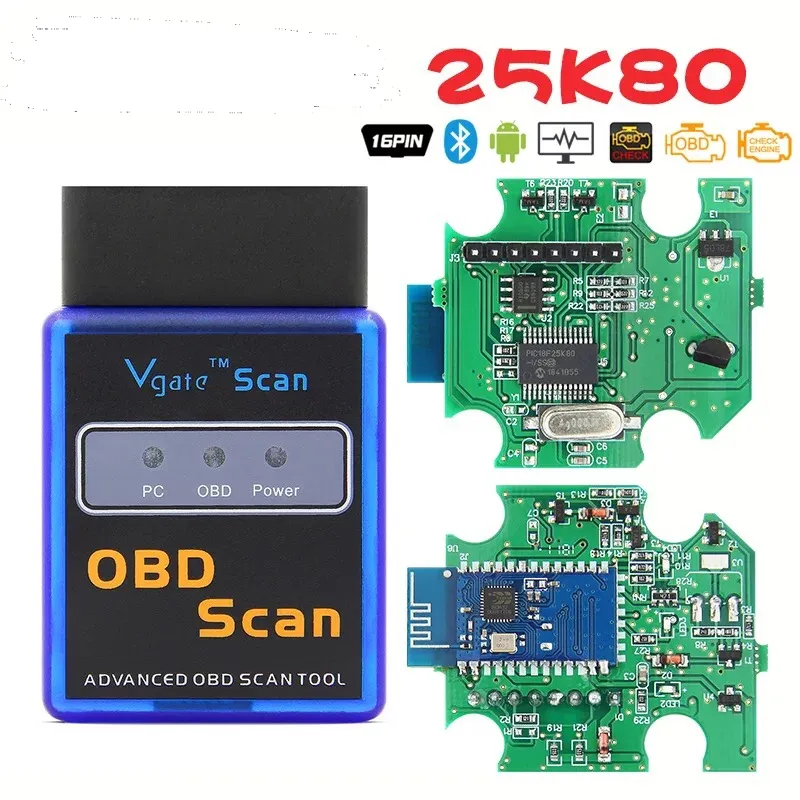 Vgate OBD2 Automotive Scanner ELM327 1.5 Bluetooth ELM 327 25K80 OBD 2 Bluetooth OBDII ELM327 Diagnostic Scanner Tool For Car